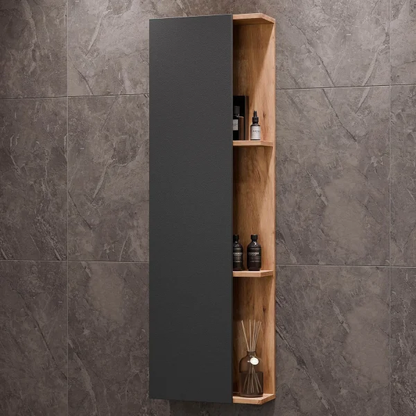 Mobile sottolavabo Astra 60 cm rovere dorato / antracite con specchio (con LED) e mobile laterale rovere dorato / antracite