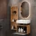 Mobile sottolavabo Astra 60 cm rovere dorato / antracite con specchio (con LED) e mobile laterale rovere dorato / antracite