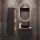 Mobile sottolavabo Astra 60 cm in rovere dorato / antracite con lavabo da appoggio nero e mobile laterale in rovere dorato / antracite