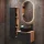 Mobile sottolavabo Astra 60 cm in rovere dorato / antracite con lavabo da appoggio nero e mobile laterale in rovere dorato / antracite