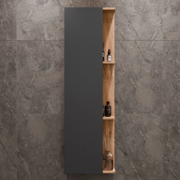 Sink base cabinet Astra 60 cm gold oak / anthracite with countertop sink white and side cabinet gold oak / anthracite