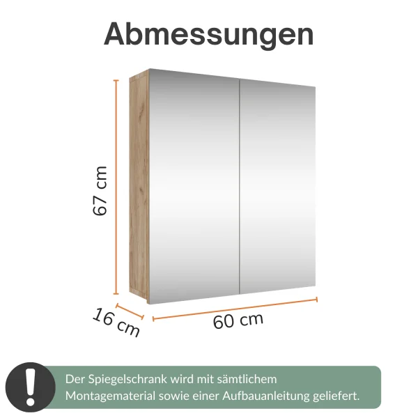 Spiegelschrank Merkur ohne Leuchte - gold eiche, 60 cm