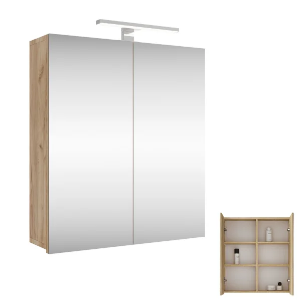 Spiegelschrank Merkur, gold eiche, 60 cm, mit LED-Leuchte in chrom