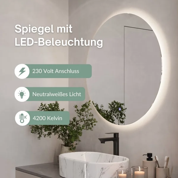 Spiegel NOVA rund 60 - 100 cm mit LED Beleuchtung