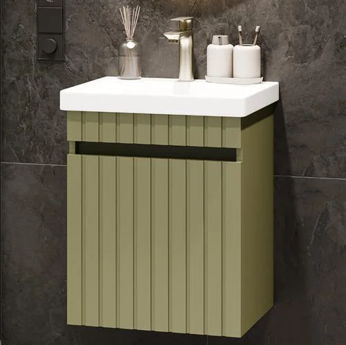 COSMIA 50 cm Vanity with Drawer in Matte Mint Green with Gold Brushed Faucet