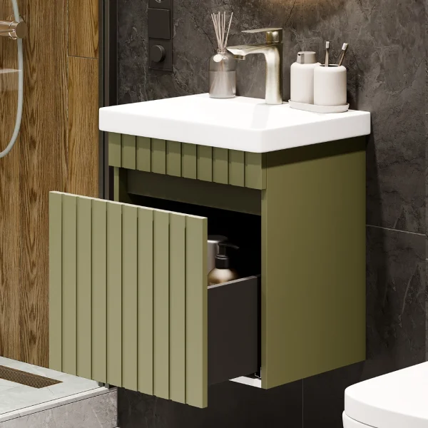 COSMIA 50 cm Vanity with Drawer in Matte Mint Green with Gold Brushed Faucet