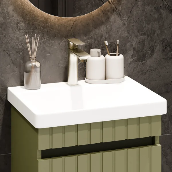 COSMIA 50 cm Vanity with Drawer in Matte Mint Green with Gold Brushed Faucet