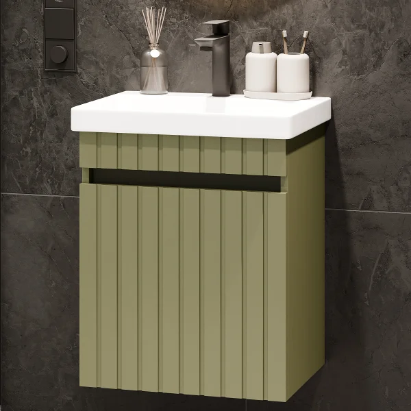 COSMIA 50 cm Vanity with Drawer in Matte Mint Green with LED Mirror + Matte Black Faucet