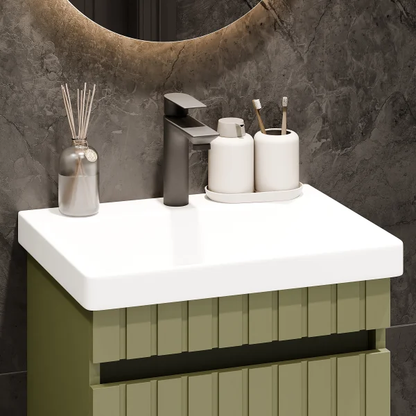 COSMIA 50 cm Vanity with Drawer in Matte Mint Green with LED Mirror + Matte Black Faucet