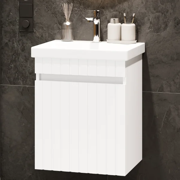 COSMIA 50 cm Vanity with Drawer, Matte White, with Chrome Faucet
