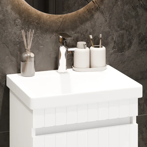 COSMIA 50 cm Vanity with Drawer, Matte White, with Chrome Faucet