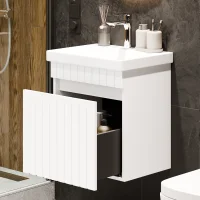COSMIA 50 cm Vanity with Drawer, Matte White, with Chrome...