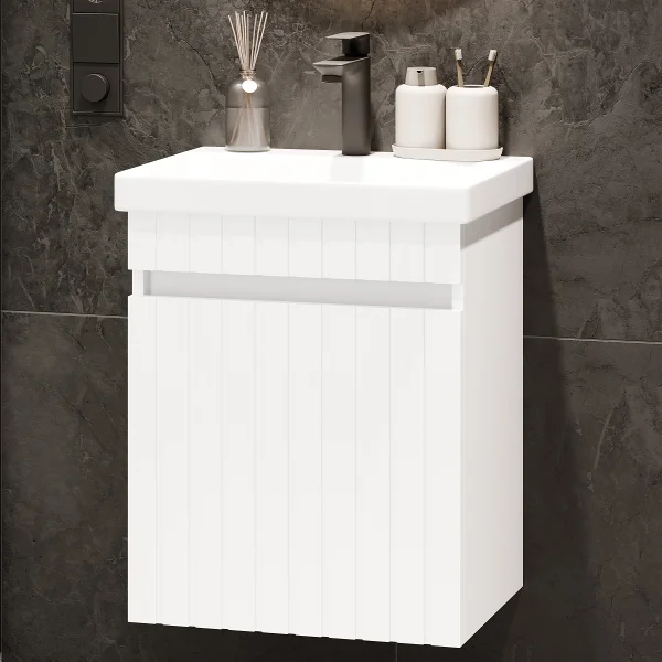 COSMIA Waschtisch 50cm mit Schublade weiß matt mit Armatur schwarz matt