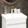 Lavabo COSMIA de 50 cm con cajón, blanco mate, con espejo LED y grifería dorado cepillado