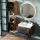 Bathroom furniture set LUX 4-piece 70 cm gold oak anthracite washbasin vanity unit with white inset washbasin and 2x midi cabinet