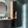 Mobile sottolavabo LUX 90 cm in rovere dorato / antracite con lavabo da incasso bianco e mobile alto in rovere dorato / antracite
