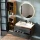 Meuble sous-lavabo LUX 90 cm, chêne doré / anthracite, avec lavabo encastré blanc, miroir (avec LED) et 2 meubles de rangement de taille moyenne, chêne doré / anthracite