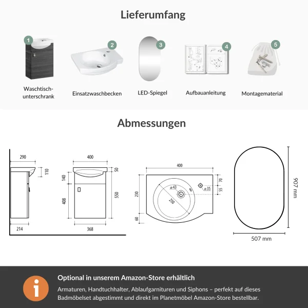 Badmöbel-Set mit Spiegel 40cm Anthrazit