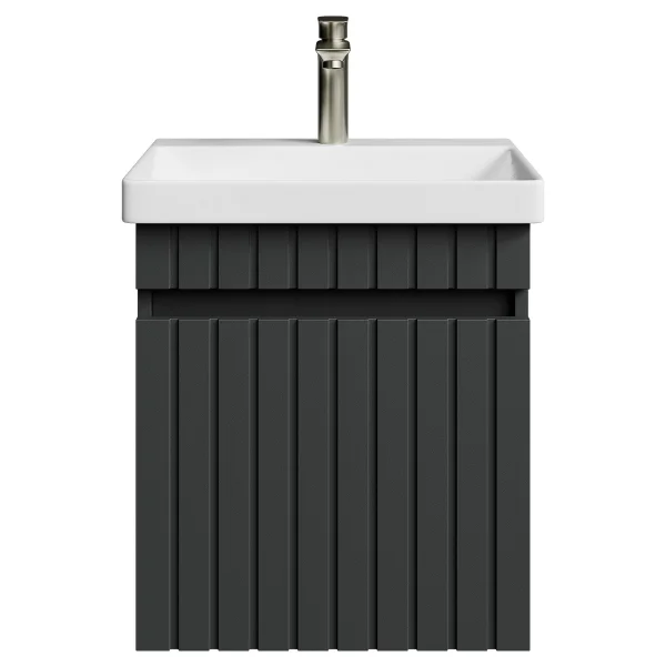 Meuble sous-vasque COSMIA 50 cm avec porte, anthracite mat, avec robinetterie dorée brossée