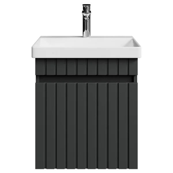 COSMIA Waschtischunterschrank 50cm mit Tür Anthrazit matt mit Armatur chrom