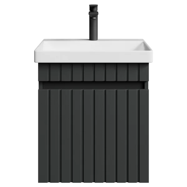 COSMIA Waschtischunterschrank 50cm mit Tür Anthrazit matt  mit Armatur schwarz matt