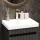 Meuble sous-vasque COSMIA 50 cm avec porte, anthracite mat, avec miroir à LED + robinetterie dorée brossée