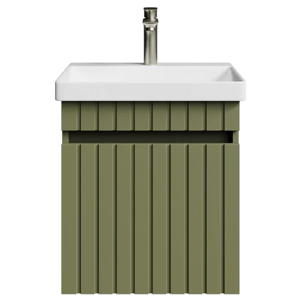 COSMIA Waschtischunterschrank 50cm mit Tür Mintgrün matt mit Armatur gold brush