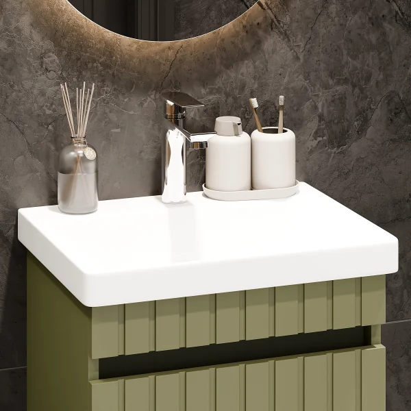 COSMIA Waschtischunterschrank 50cm mit Tür Mintgrün matt mit Armatur chrom