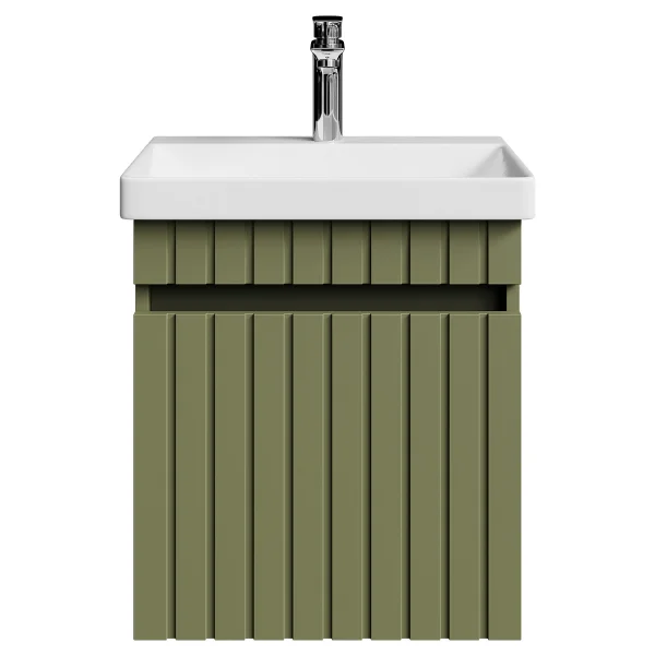 COSMIA Waschtischunterschrank 50cm mit Tür Mintgrün matt mit Armatur chrom
