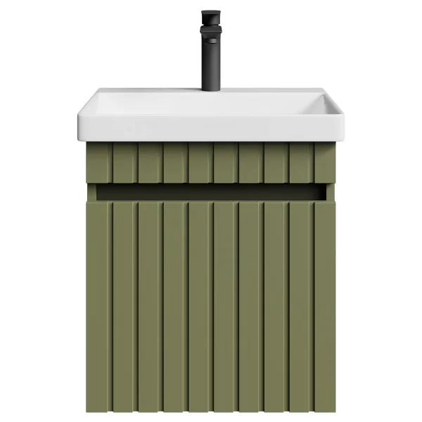 COSMIA Waschtischunterschrank 50cm mit Tür Mintgrün matt mit Armatur schwarz matt