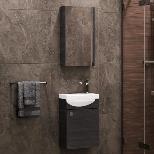 Bathroom furniture set with vanity unit, including sink and 40-cm mirror cabinet, anthracite