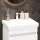 COSMIA Waschtischunterschrank 50cm mit Tür weiß matt mit LED Spiegel + Armatur chrom