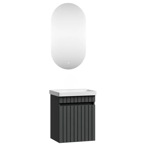COSMIA Waschtischunterschrank 50cm mit Tür Anthrazit matt mit LED Spiegel