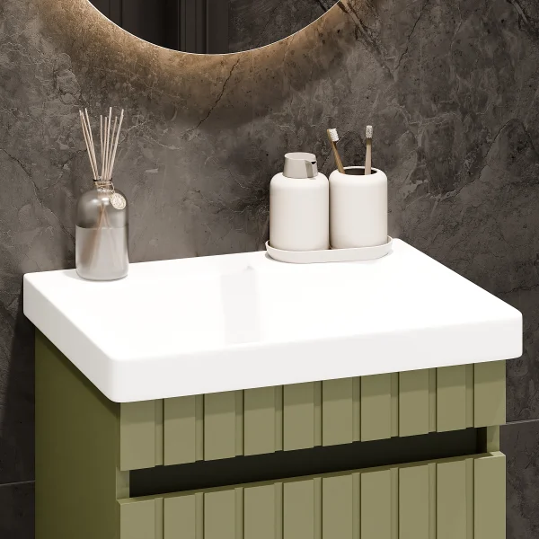 COSMIA 50 cm Vanity Cabinet with Door in Matte Mint Green and LED Mirror