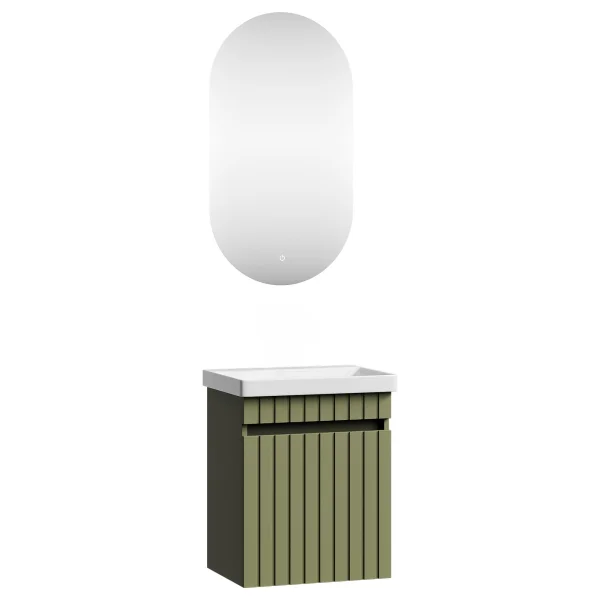 COSMIA 50 cm Vanity Cabinet with Door in Matte Mint Green and LED Mirror