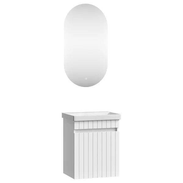 COSMIA 50 cm vanity cabinet with door in matte white and LED mirror