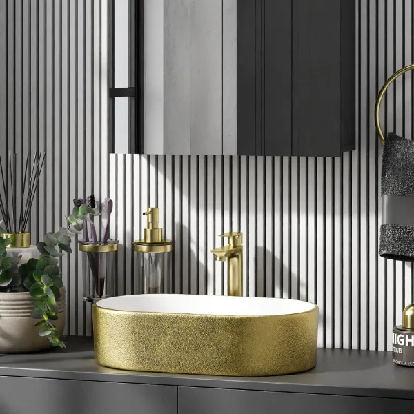 Lavabo sobre encimera de 55 cm, dorado