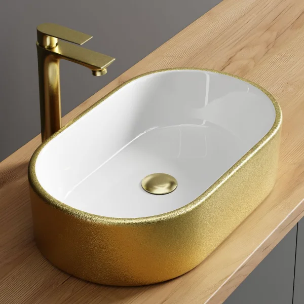 Lavabo sobre encimera de 55 cm, dorado
