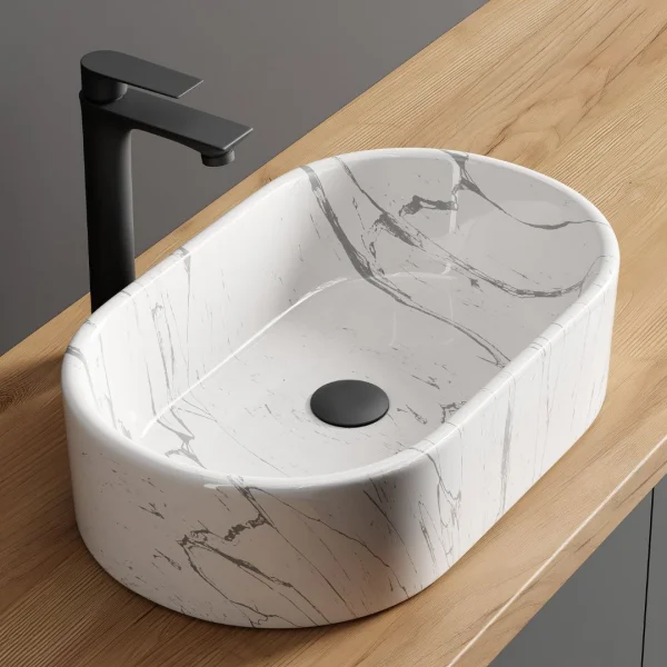 Lavabo sobre encimera de 55 cm, blanco mármol