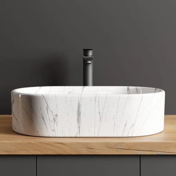 Lavabo sobre encimera de 55 cm, blanco mármol