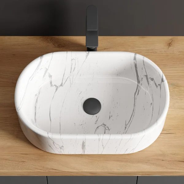 Lavabo sobre encimera de 55 cm, blanco mármol