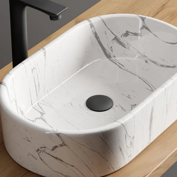 Lavabo sobre encimera de 55 cm, blanco mármol