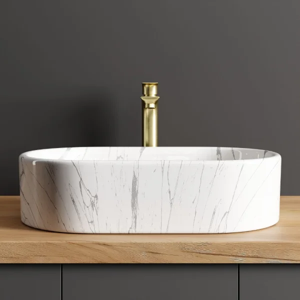 Lavabo sobre encimera de 55 cm, blanco mármol