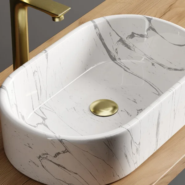 Lavabo sobre encimera de 55 cm, blanco mármol