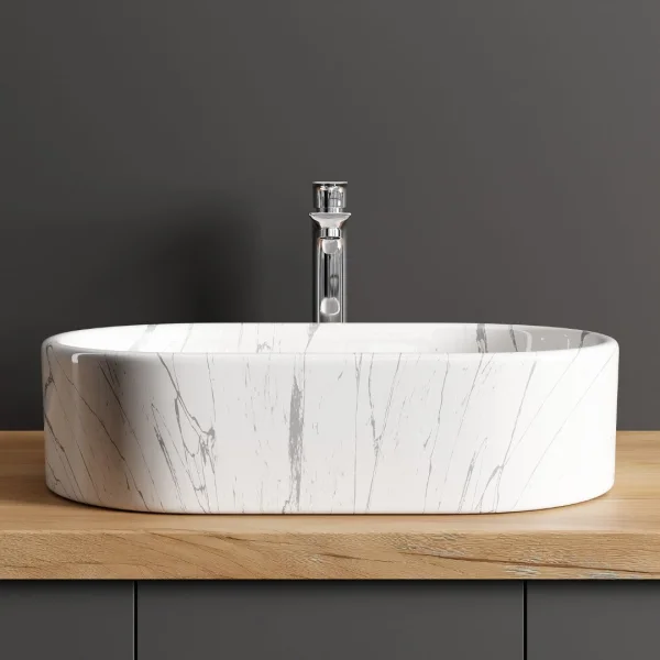 Lavabo sobre encimera de 55 cm, blanco mármol