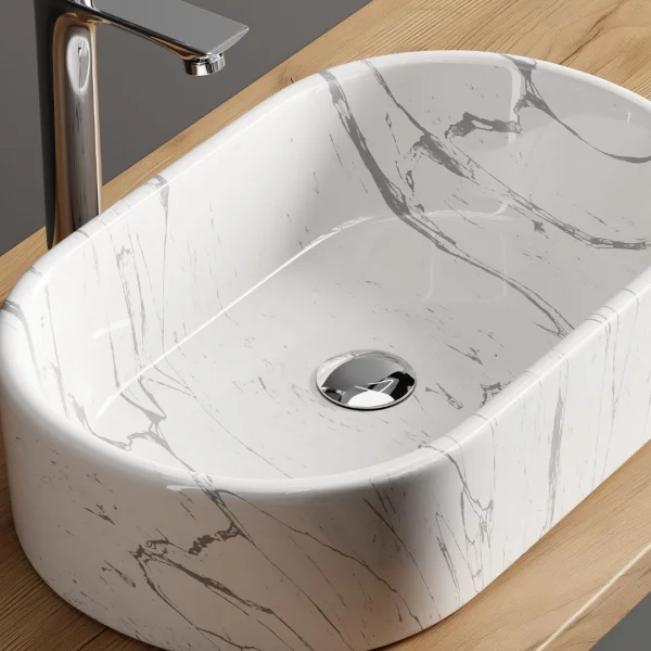 Lavabo sobre encimera de 55 cm, blanco mármol