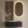 Aparador de pasillo de 100 cm con paneles de pared y espejo con iluminación LED, roble dorado / negro carbón