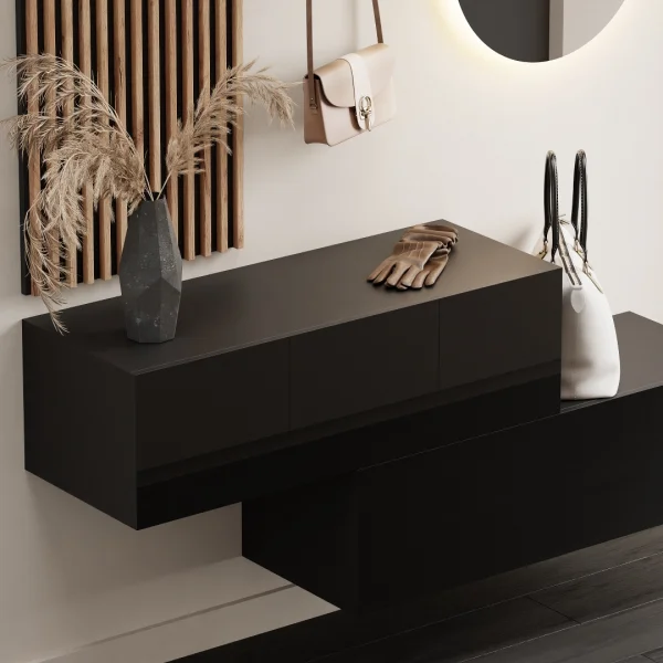 Appendiabiti da ingresso 2x 100 cm con pannello da parete e specchio con illuminazione a LED, nero