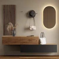 Hallway wardrobe 2x 140 cm with wall panels and mirror...