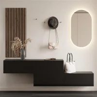 Hallway wardrobe 2x 140 cm with wall panels and mirror...